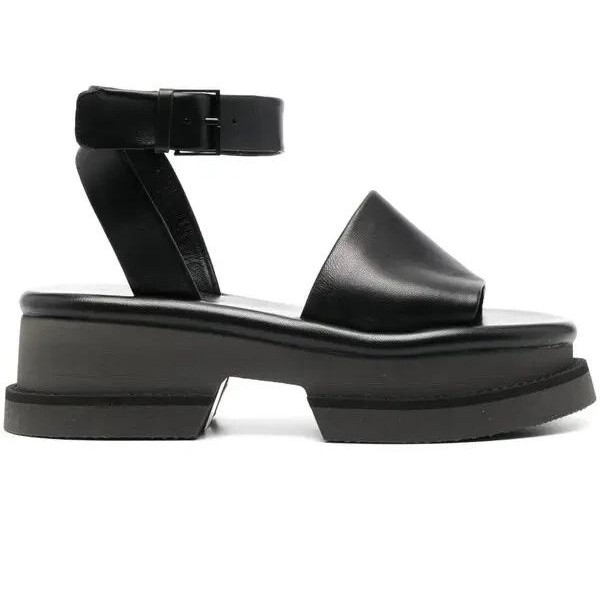 New~Wmn's Clergie Filate Open-Toe Criss-Cross Straps Black Leather Sandals Us 8